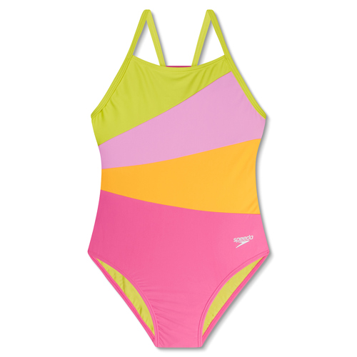 Speedo Radiating Splice One Piece for Girls 14 Flare Pink